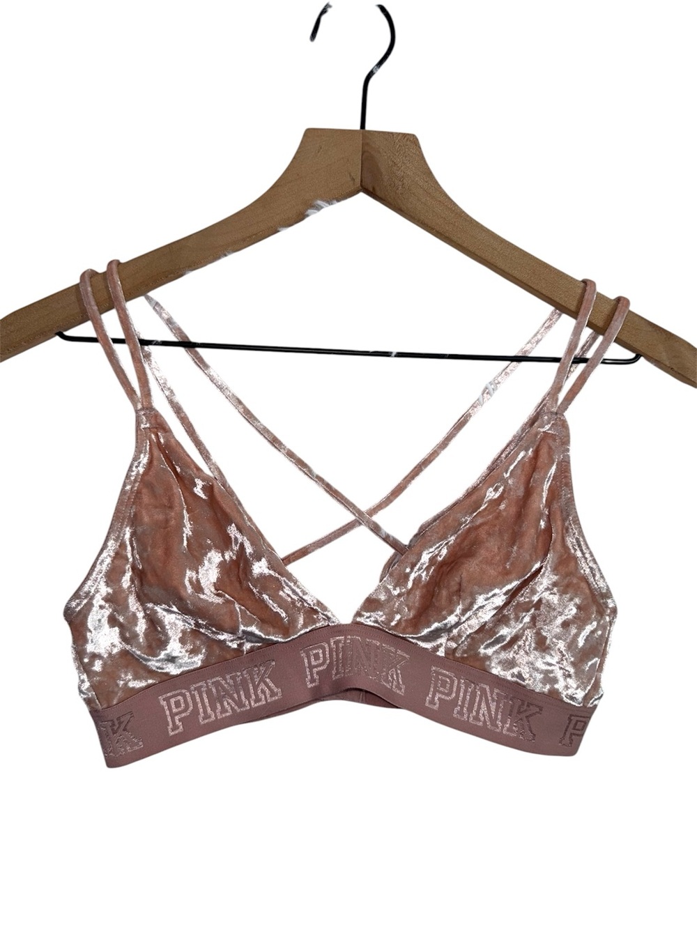 Victoria’s Secret PINK Crushed Velvet Light Pink Bralette Monogram Not Padded